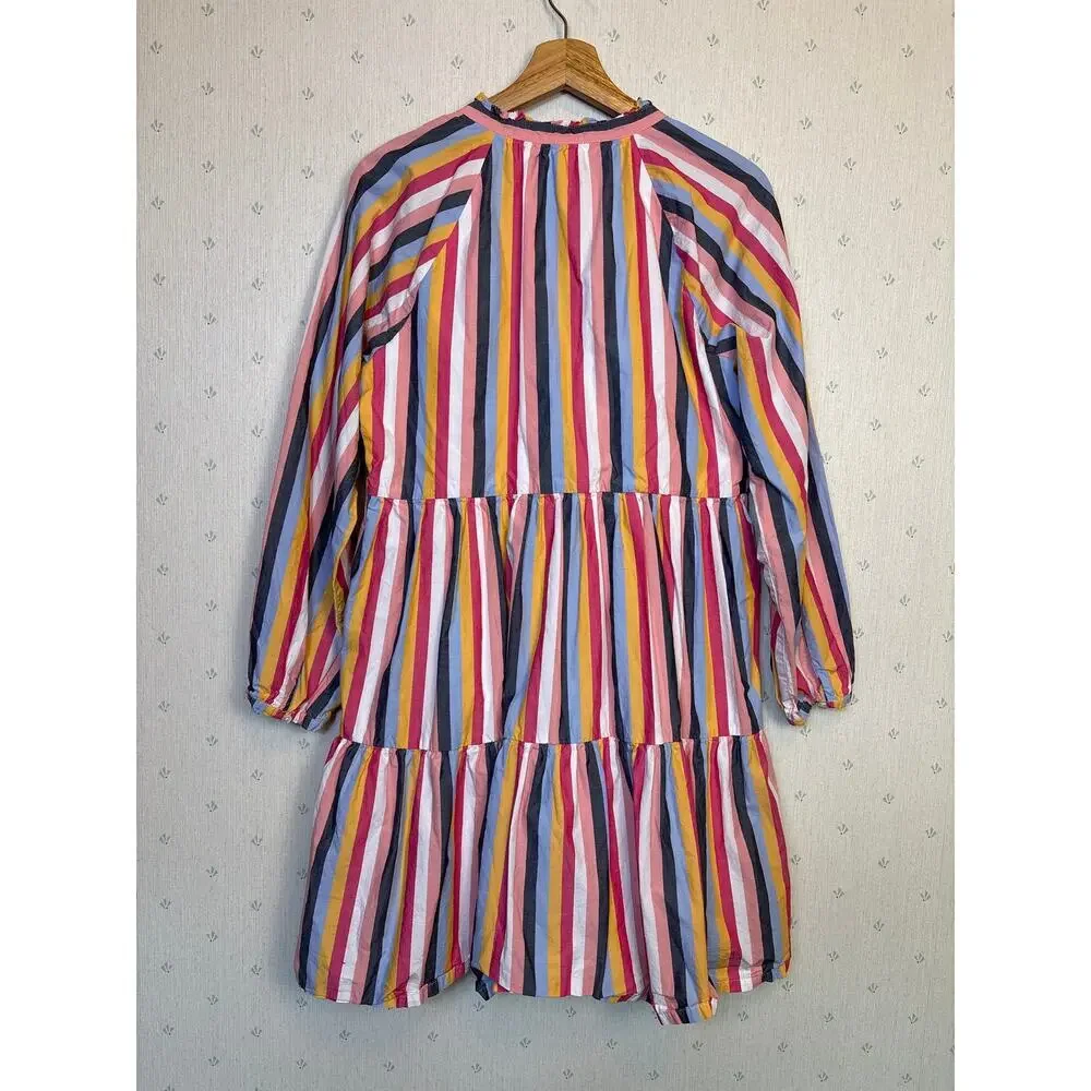 J Crew Tiered Popover Poplin Dress Medium Cotton Multicolor 100% Cotton Pockets